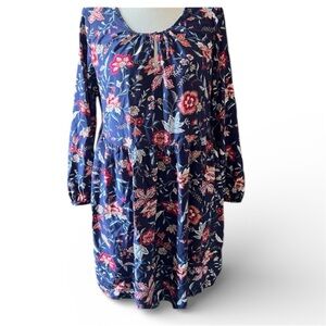 Old Navy Navy Blue Floral Long Sleeve Dress L